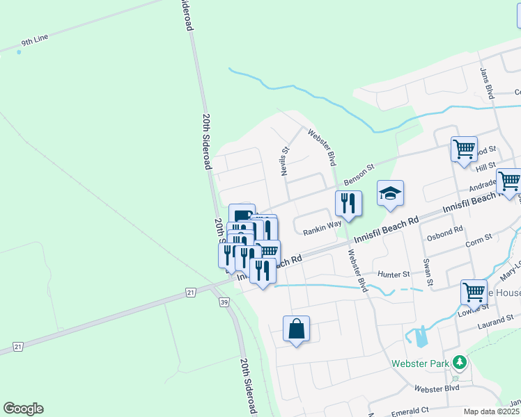 map of restaurants, bars, coffee shops, grocery stores, and more near in Innisfil