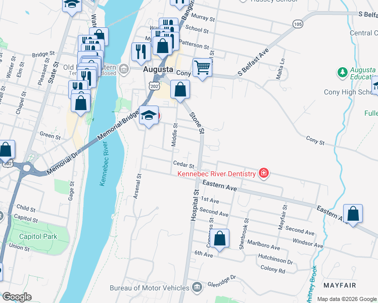 map of restaurants, bars, coffee shops, grocery stores, and more near 11 Cedar Ct in Augusta