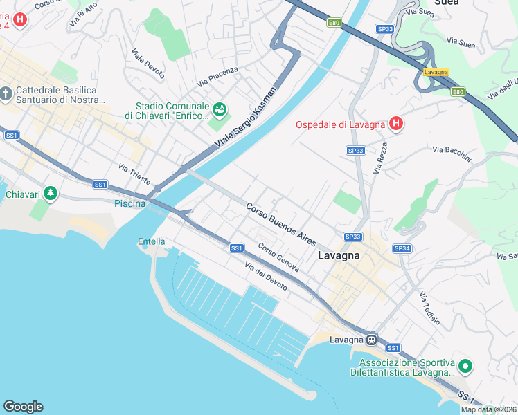 map of restaurants, bars, coffee shops, grocery stores, and more near 6-21 Via Cesare Battisti in Lavagna