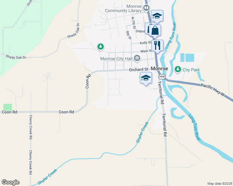 map of restaurants, bars, coffee shops, grocery stores, and more near 875 Shelby Way in Monroe