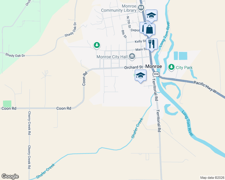 map of restaurants, bars, coffee shops, grocery stores, and more near 875 Shelby Way in Monroe