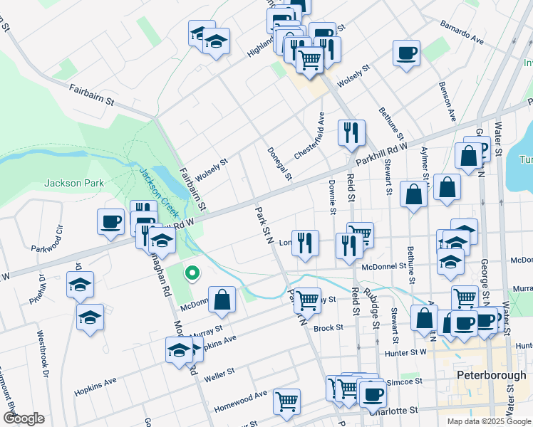map of restaurants, bars, coffee shops, grocery stores, and more near 440 Dublin Street in Peterborough