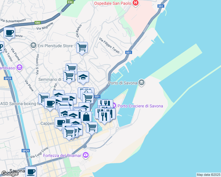 map of restaurants, bars, coffee shops, grocery stores, and more near in Savona