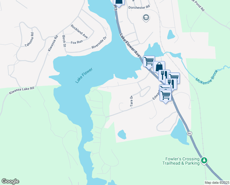 map of restaurants, bars, coffee shops, grocery stores, and more near 123 Duprey Street in Saranac Lake