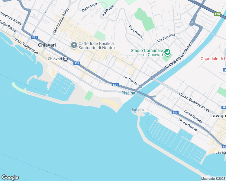 map of restaurants, bars, coffee shops, grocery stores, and more near 137 Corso Vincenzo De Michiel in Chiavari