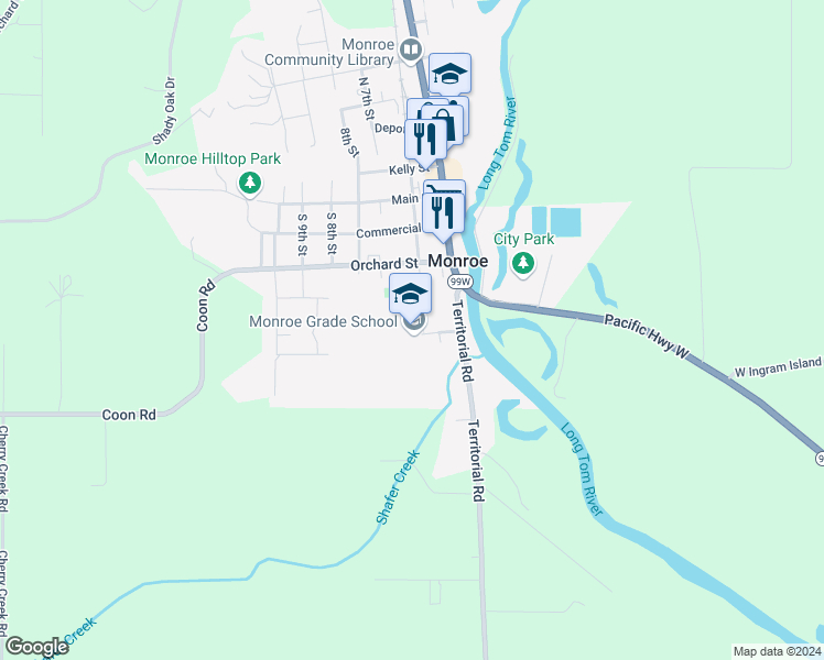 map of restaurants, bars, coffee shops, grocery stores, and more near 600 Dragon Drive in Monroe