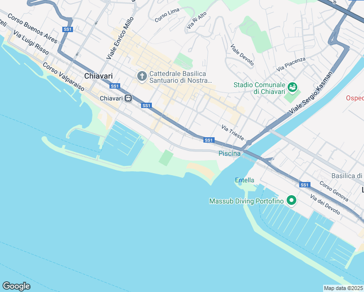 map of restaurants, bars, coffee shops, grocery stores, and more near 12B Corso Cristoforo Colombo in Chiavari