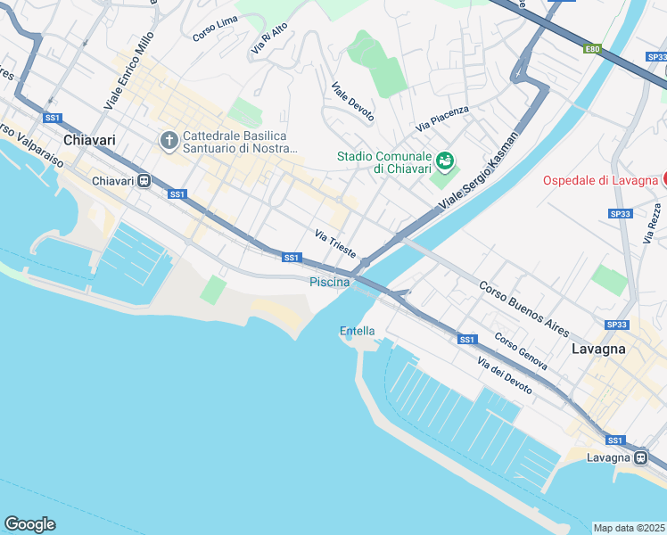 map of restaurants, bars, coffee shops, grocery stores, and more near 137 Corso De Michiel in Chiavari