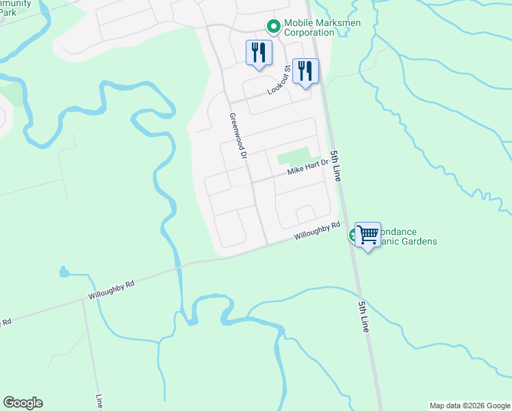 map of restaurants, bars, coffee shops, grocery stores, and more near 461 Greenwood Drive in Angus