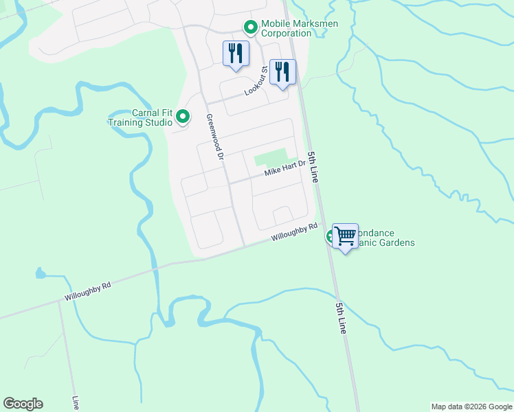 map of restaurants, bars, coffee shops, grocery stores, and more near 174 Wagner Crescent in Angus