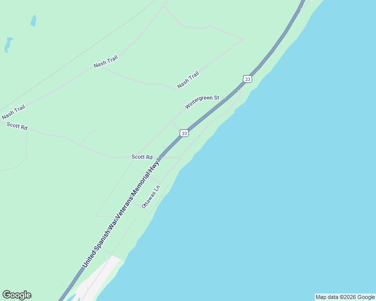 map of restaurants, bars, coffee shops, grocery stores, and more near 1039-1049 Ottawas Lane in East Tawas