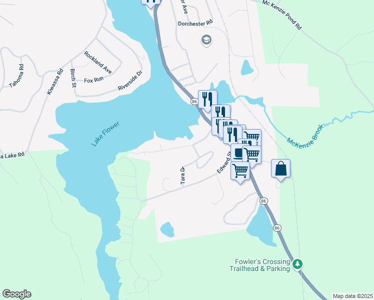map of restaurants, bars, coffee shops, grocery stores, and more near 26-36 Duprey St in Saranac Lake