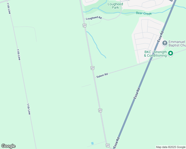 map of restaurants, bars, coffee shops, grocery stores, and more near 7738 Simcoe County Road 27 in Barrie