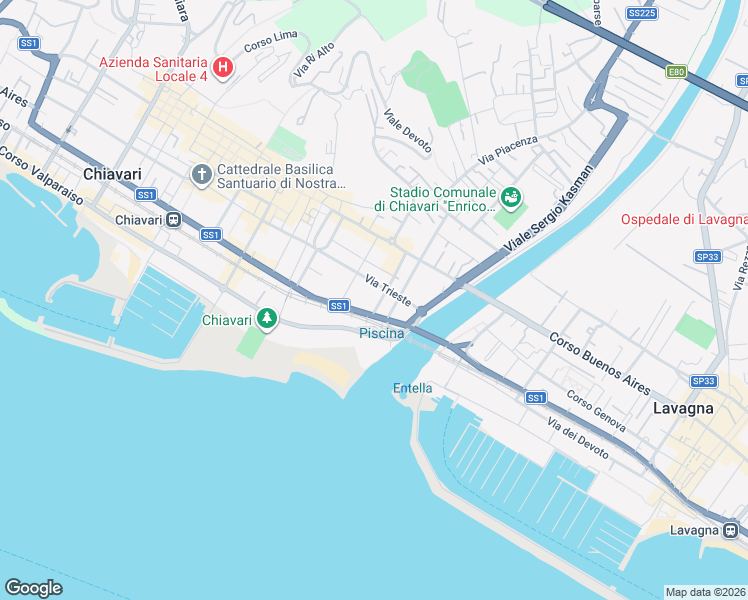 map of restaurants, bars, coffee shops, grocery stores, and more near 54 Via Nazario Sauro in Chiavari