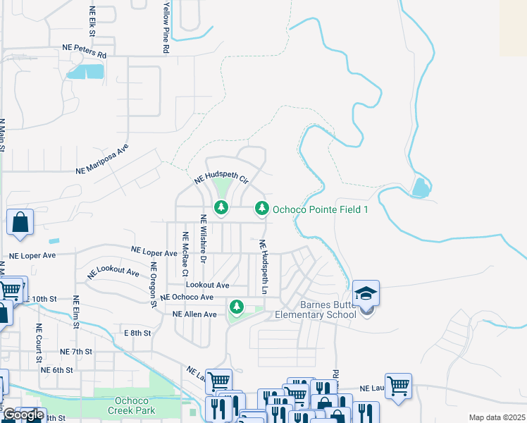 map of restaurants, bars, coffee shops, grocery stores, and more near 1242 Northeast Steins Pillar Drive in Prineville