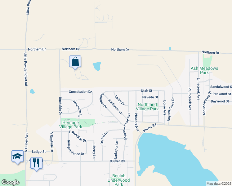map of restaurants, bars, coffee shops, grocery stores, and more near 522 Daisy Drive in Gillette