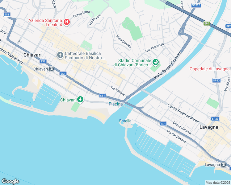 map of restaurants, bars, coffee shops, grocery stores, and more near 54 Via Nazario Sauro in Chiavari