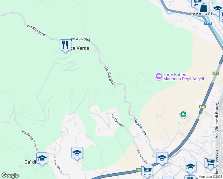 map of restaurants, bars, coffee shops, grocery stores, and more near 17 Via Alla Strà in Provincia di Savona
