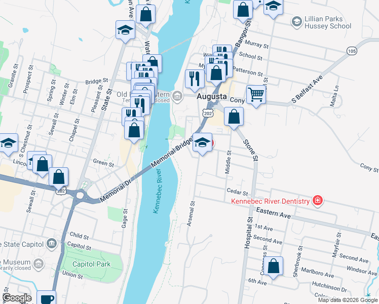 map of restaurants, bars, coffee shops, grocery stores, and more near 5 Howard Street in Sidney