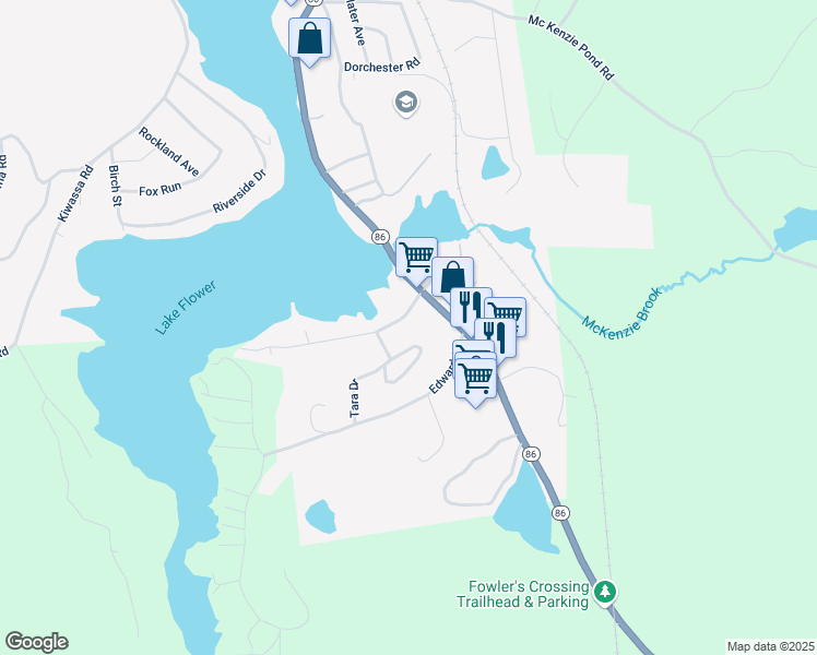 map of restaurants, bars, coffee shops, grocery stores, and more near 27 Duprey Street in Saranac Lake