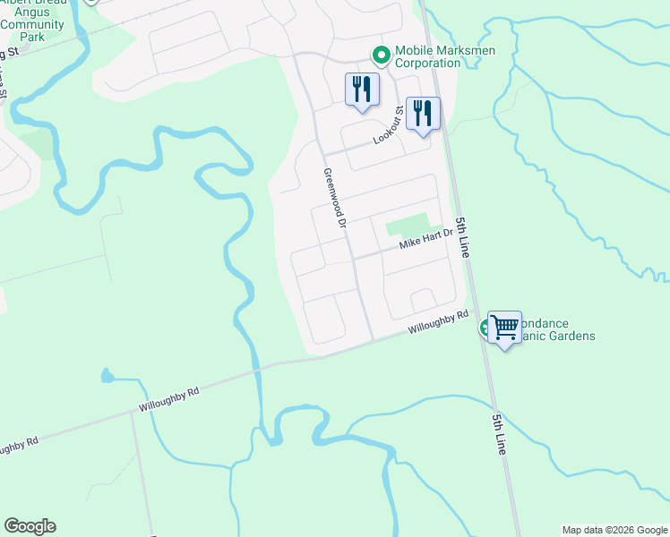 map of restaurants, bars, coffee shops, grocery stores, and more near 123 Arnold Crescent in Angus