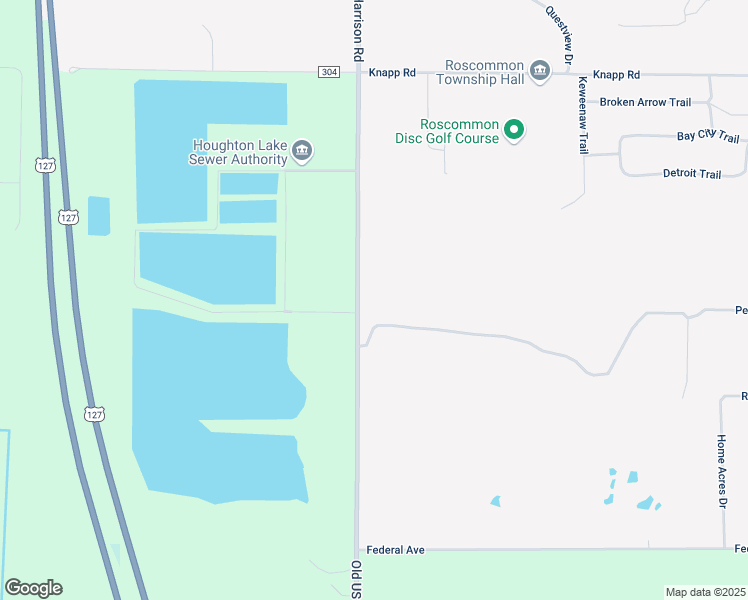 map of restaurants, bars, coffee shops, grocery stores, and more near Old US Highway 27 in Houghton Lake
