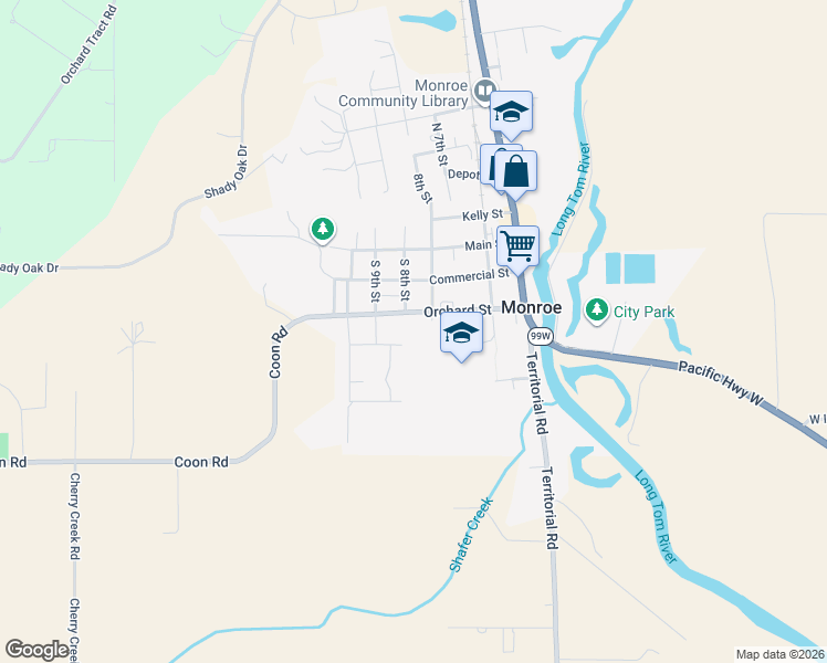 map of restaurants, bars, coffee shops, grocery stores, and more near 798 Orchard Street in Monroe