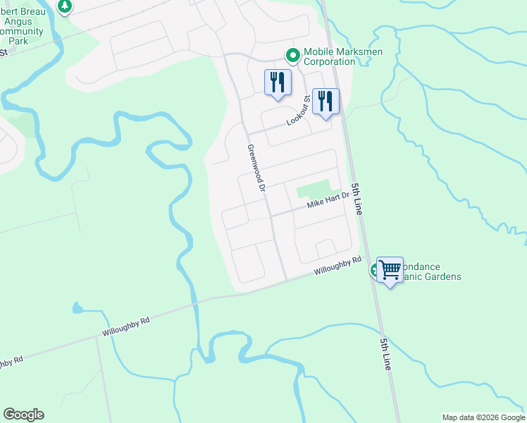 map of restaurants, bars, coffee shops, grocery stores, and more near 123 Arnold Crescent in Angus