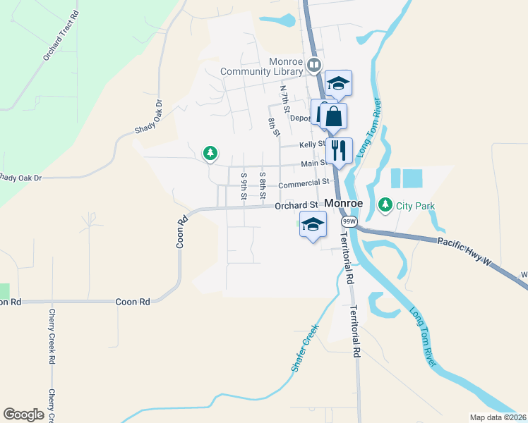 map of restaurants, bars, coffee shops, grocery stores, and more near 798 Orchard Street in Monroe