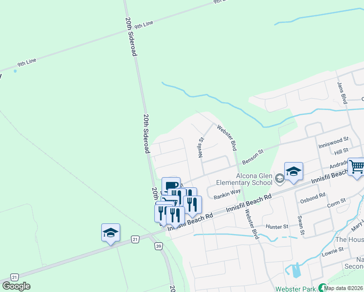 map of restaurants, bars, coffee shops, grocery stores, and more near 2236 Lozenby Street in Innisfil