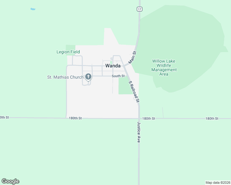 map of restaurants, bars, coffee shops, grocery stores, and more near South Oak Street in Wanda