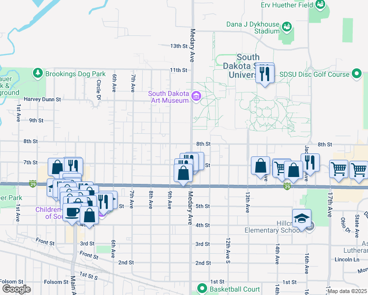 map of restaurants, bars, coffee shops, grocery stores, and more near in Brookings