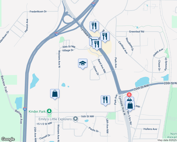 map of restaurants, bars, coffee shops, grocery stores, and more near 8 Greenhaven Bay in Faribault