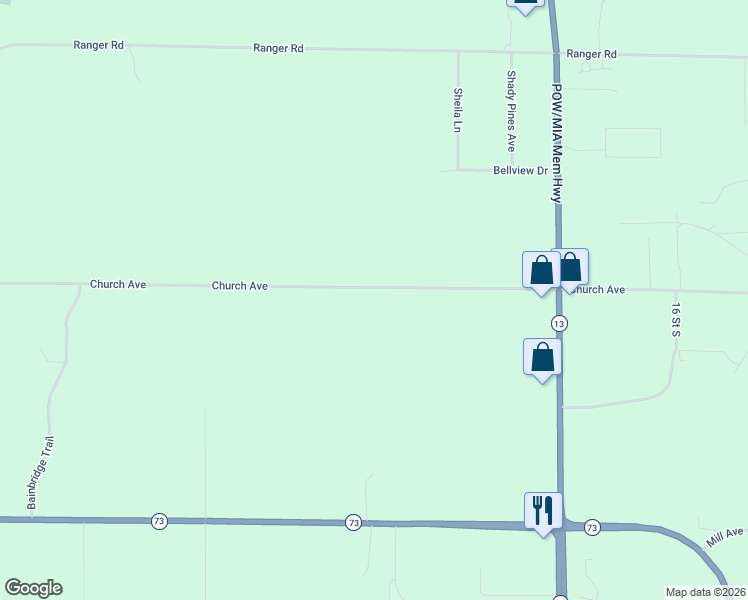 map of restaurants, bars, coffee shops, grocery stores, and more near 1094 Church Avenue in Wisconsin Rapids