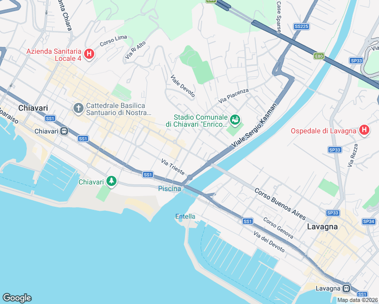map of restaurants, bars, coffee shops, grocery stores, and more near 113A Corso Dante Alighieri in Chiavari