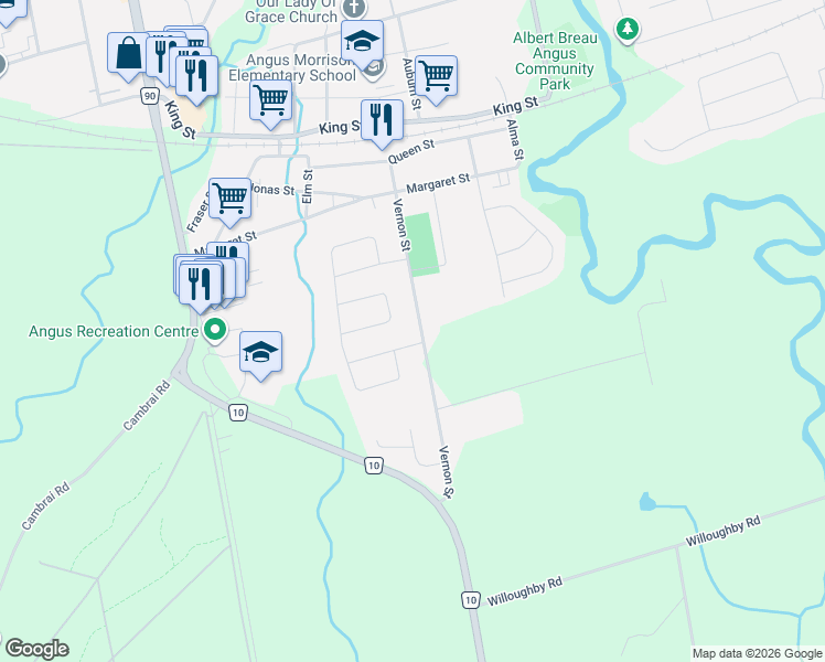 map of restaurants, bars, coffee shops, grocery stores, and more near 43 Vernon Street in Essa