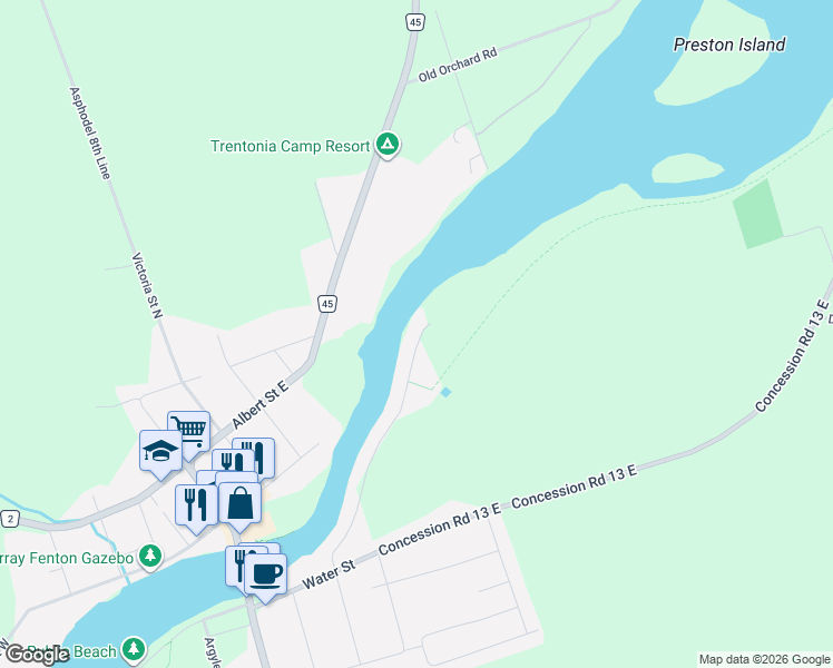 map of restaurants, bars, coffee shops, grocery stores, and more near 169 Cedar Drive in Northumberland County