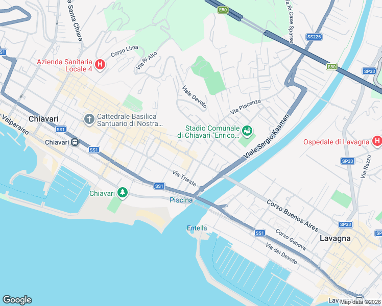 map of restaurants, bars, coffee shops, grocery stores, and more near 113A Corso Dante in Chiavari