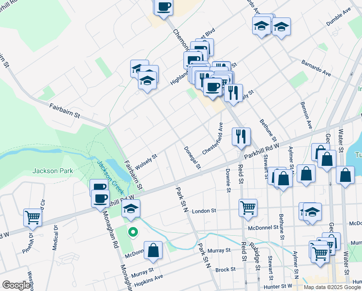 map of restaurants, bars, coffee shops, grocery stores, and more near 388 Aberdeen Avenue in Peterborough