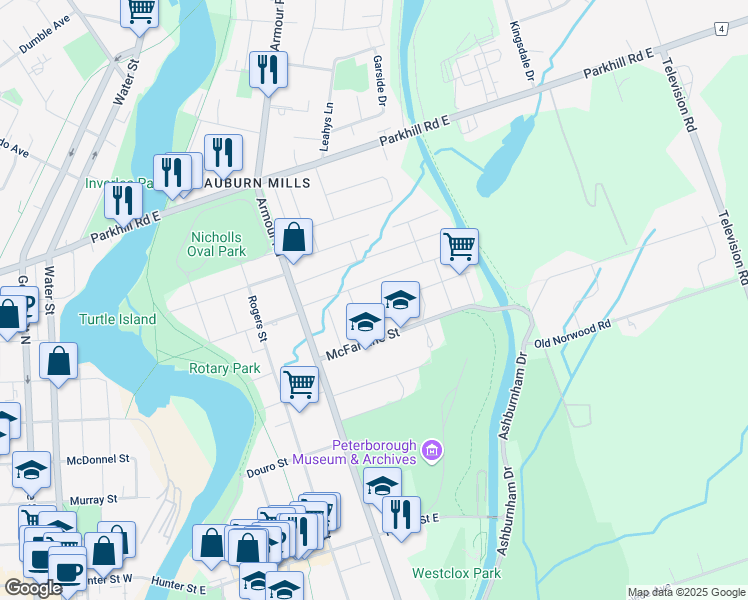 map of restaurants, bars, coffee shops, grocery stores, and more near 274 Welsh Street in Peterborough