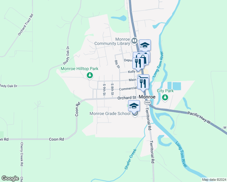 map of restaurants, bars, coffee shops, grocery stores, and more near 790 Commercial Street in Monroe