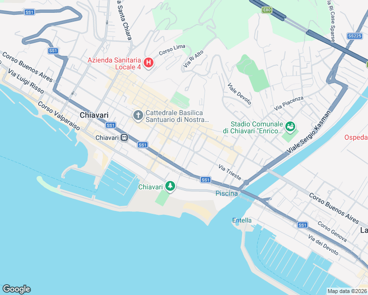 map of restaurants, bars, coffee shops, grocery stores, and more near 24 Via Nino Bixio in Chiavari