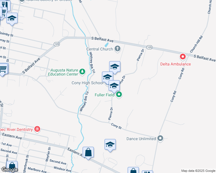 map of restaurants, bars, coffee shops, grocery stores, and more near 60 Pierce Drive in Augusta