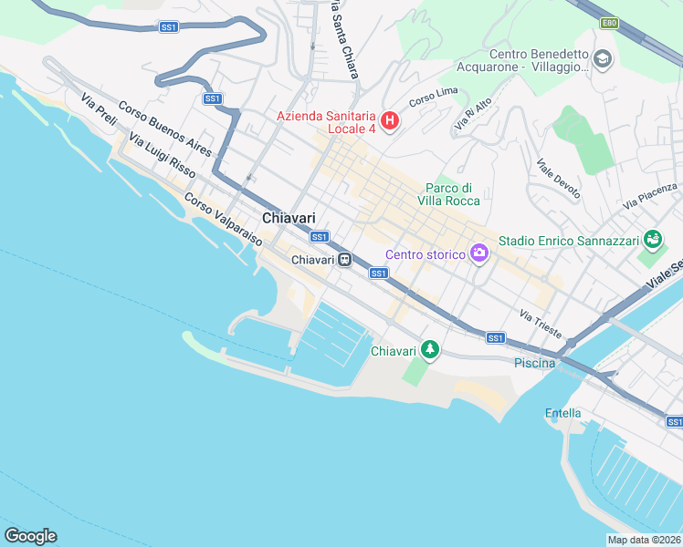 map of restaurants, bars, coffee shops, grocery stores, and more near 7 Piazza Vittorio Leonardi in Chiavari