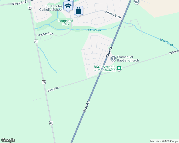 map of restaurants, bars, coffee shops, grocery stores, and more near 21 Brown Bear Street in Barrie