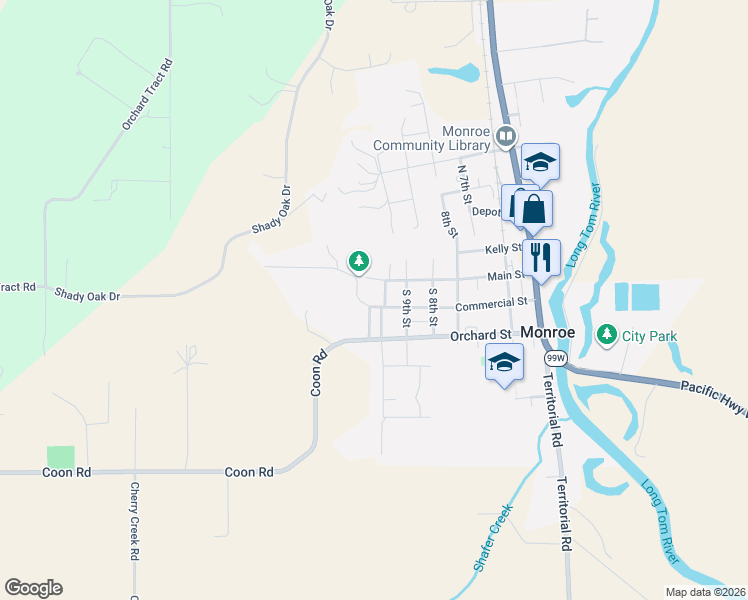 map of restaurants, bars, coffee shops, grocery stores, and more near 208 South 11th Street in Monroe