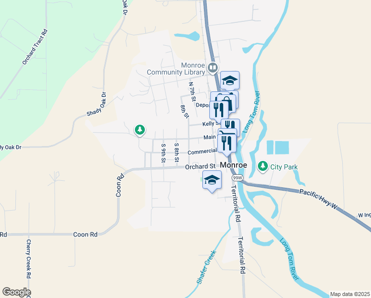 map of restaurants, bars, coffee shops, grocery stores, and more near 790 Commercial Street in Monroe