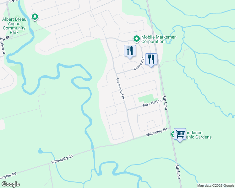 map of restaurants, bars, coffee shops, grocery stores, and more near 11 Arnold Crescent in Angus