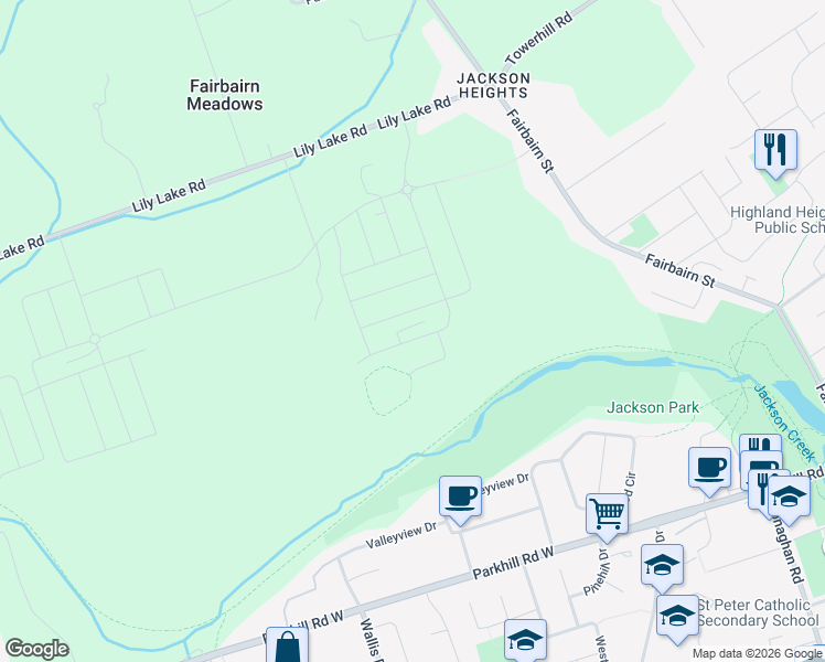 map of restaurants, bars, coffee shops, grocery stores, and more near 101 York Drive in Peterborough