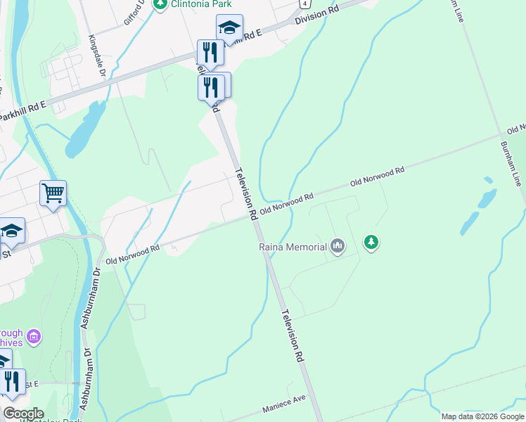 map of restaurants, bars, coffee shops, grocery stores, and more near 2304 Old Norwood Road in Peterborough